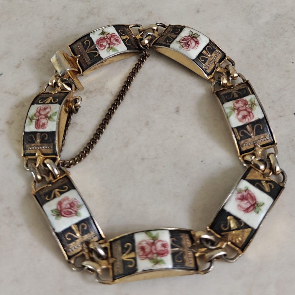 Vintage Damascene Floral Bracelet